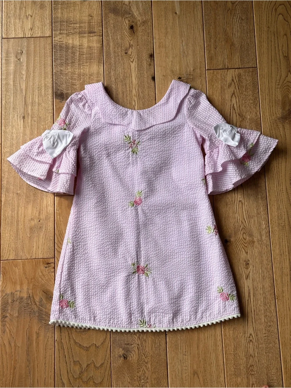 Rare Editions Pink Embroidered Seersucker Bell Sleeve Dress size 4T
